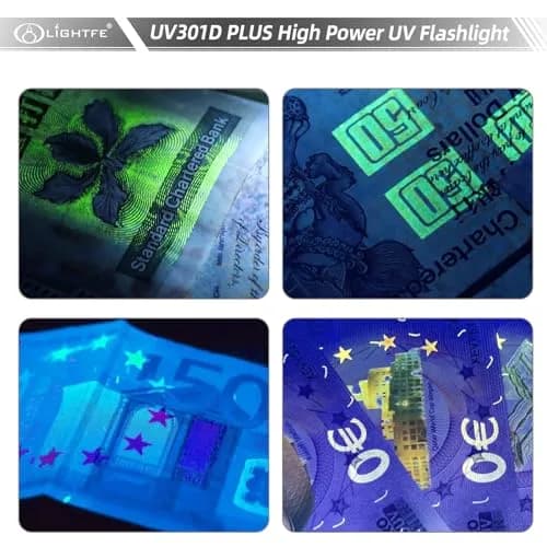 LIGHTFE Black Light 365nm UV Flashlight UV301D-Plus Vision with SSC UV LED | Max 3000mW Power, Black Filter Lens, 2 AA Batteries thumbnail 6