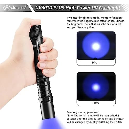 LIGHTFE Black Light 365nm UV Flashlight UV301D-Plus Vision with SSC UV LED | Max 3000mW Power, Black Filter Lens, 2 AA Batteries thumbnail 2