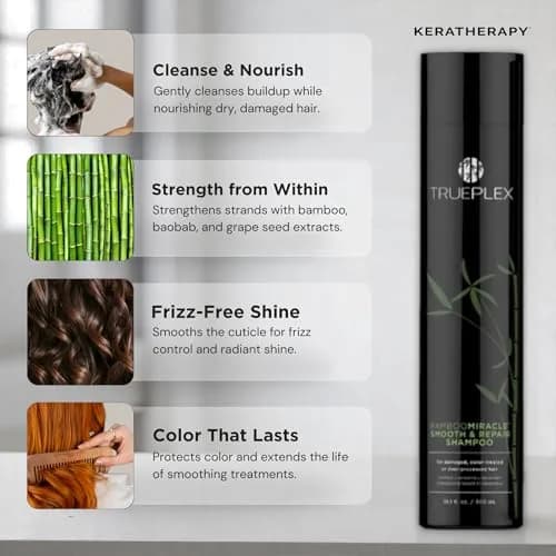 Trueplex KERATHERAPY Bamboo Miracle Smooth & Repair Shampoo 300 ml | Hydrating & Smoothing for Damaged & Frizzy Hair thumbnail 4