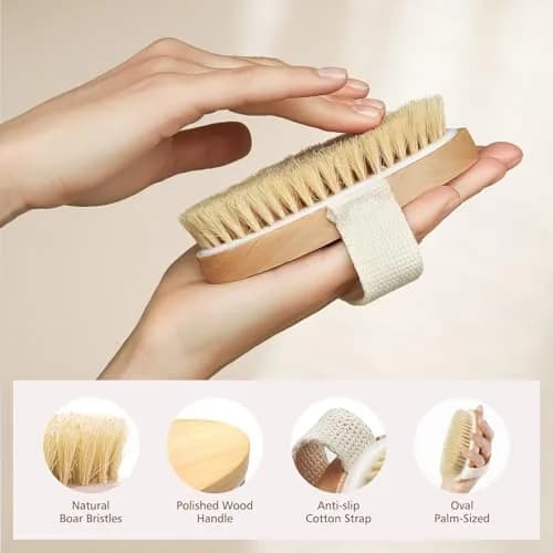 POPCHOSE Dry Brush for Lymphatic Drainage, Dry Brushing Body Brush | Natural Boar Bristles & Wooden Handle thumbnail 2