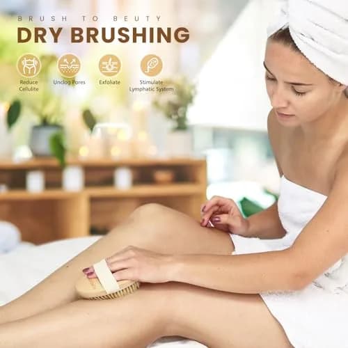 POPCHOSE Dry Brush for Lymphatic Drainage, Dry Brushing Body Brush | Natural Boar Bristles & Wooden Handle thumbnail 3