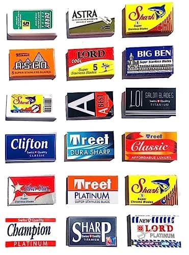 Razor Blades Club 100 Double Edge Razor Blades Sampler Pack | 18 Brands, 5-10 Blades Each thumbnail 1