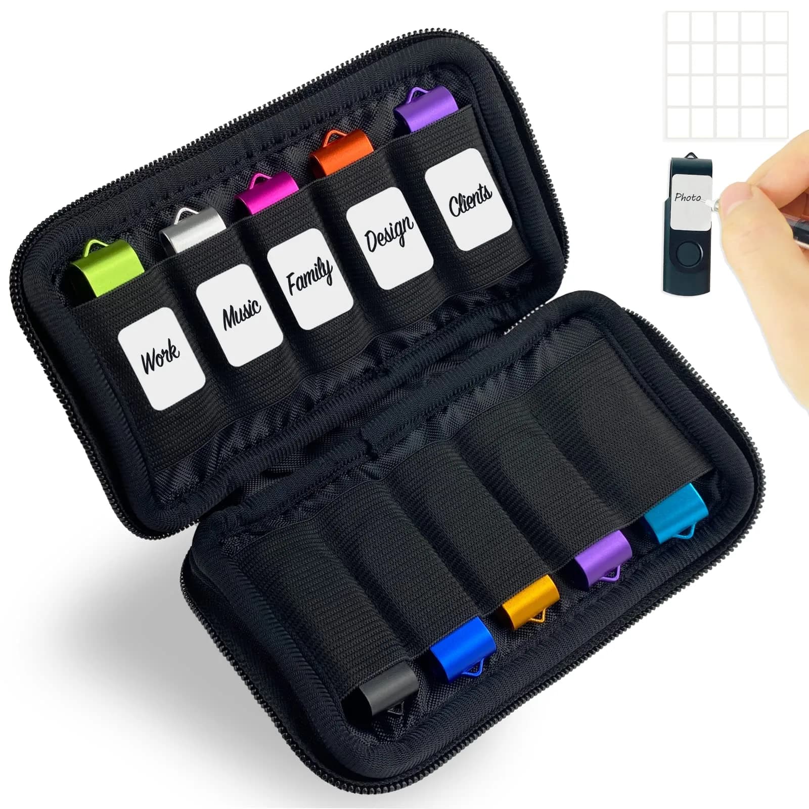JBOS 10 Slots Neoprene USB Flash Drive Case | Anti-Static Organizer Pouch for Travel, Office & Home, Black - main product image