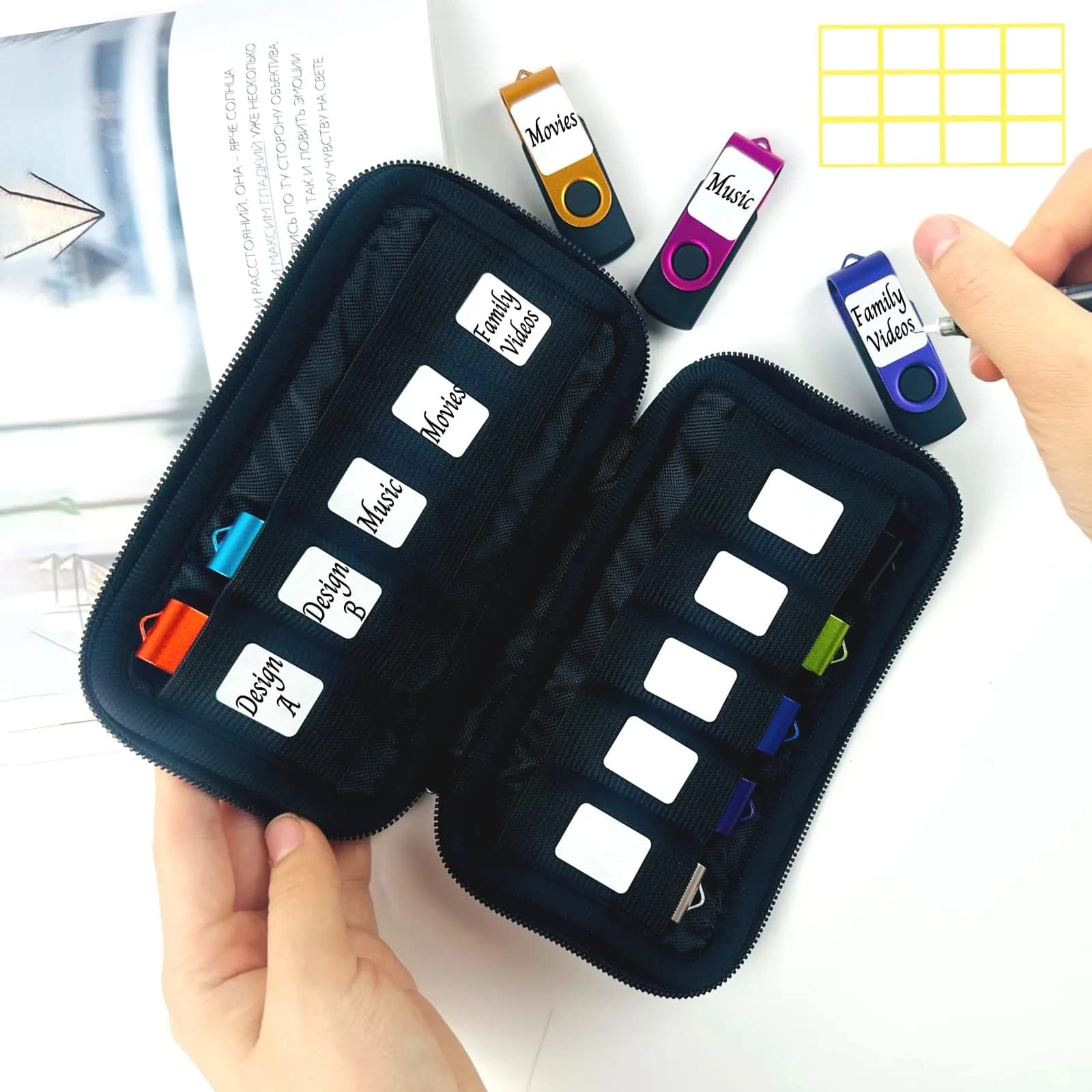 JBOS 10 Slots Neoprene USB Flash Drive Case | Anti-Static Organizer Pouch for Travel, Office & Home, Black - view 2