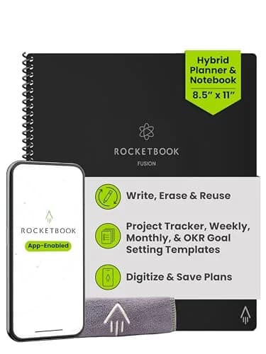 Rocketbook Fusion Hybrid Reusable Planner Notebook, Executive 6x8.8, Black | 42 Pages thumbnail 1