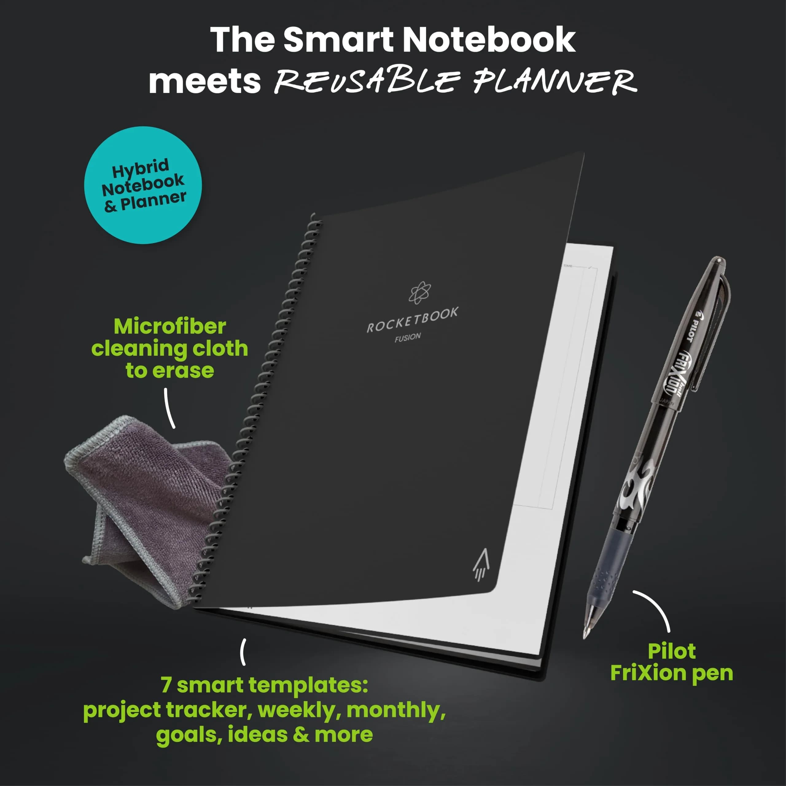 Rocketbook Fusion Hybrid Reusable Planner Notebook, Executive 6x8.8, Black | 42 Pages - view 4