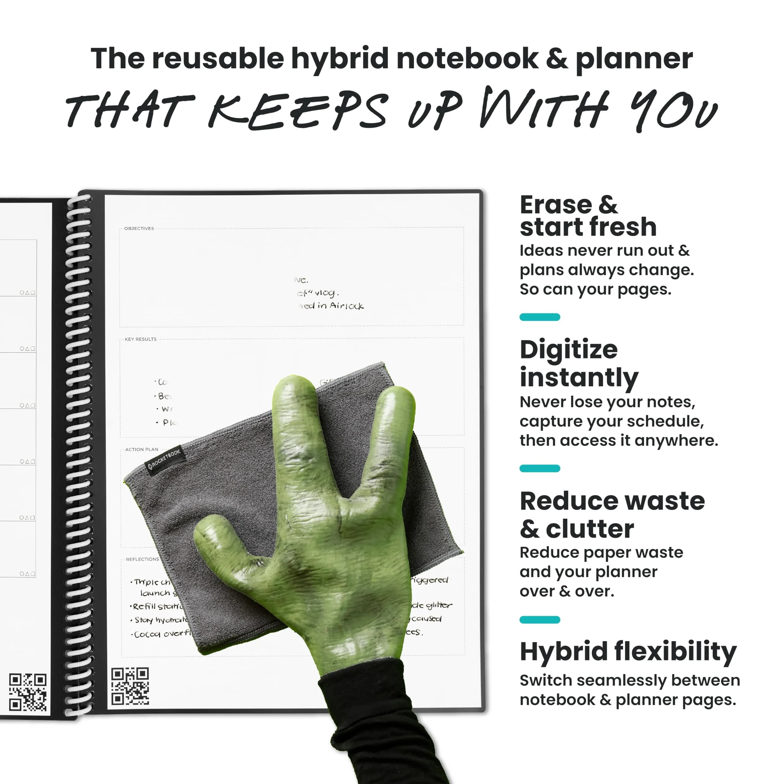 Rocketbook Fusion Hybrid Reusable Planner Notebook, Executive 6x8.8, Black | 42 Pages - view 5