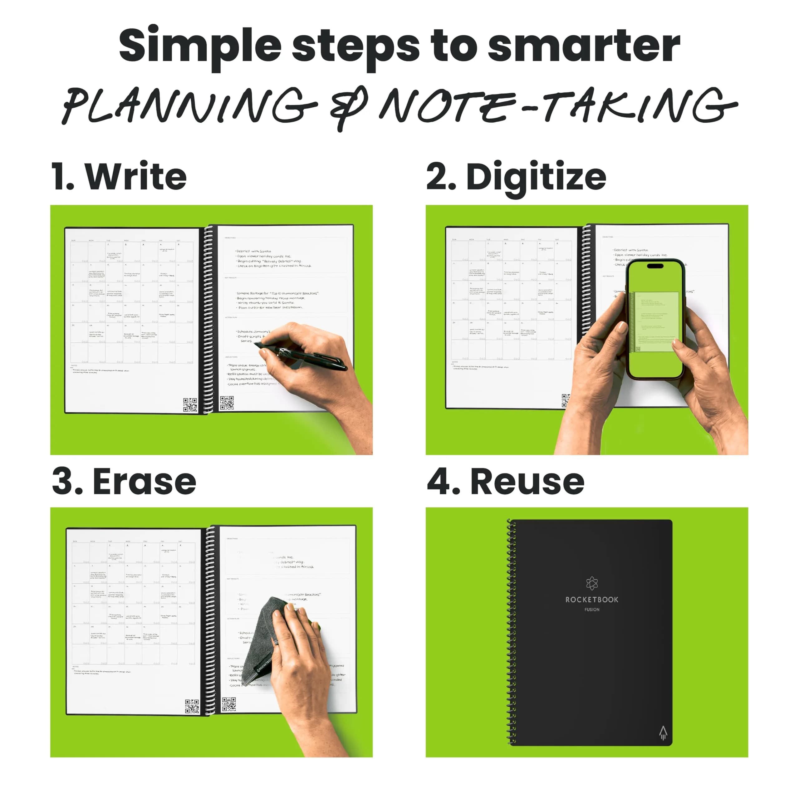 Rocketbook Fusion Hybrid Reusable Planner Notebook, Executive 6x8.8, Black | 42 Pages - view 3