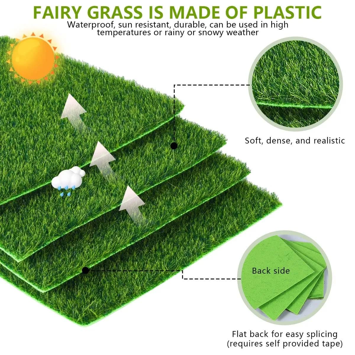 KISEER 6 Pack Artificial Grass Mats 6" x 6" | Miniature Garden Crafting Supply - view 3