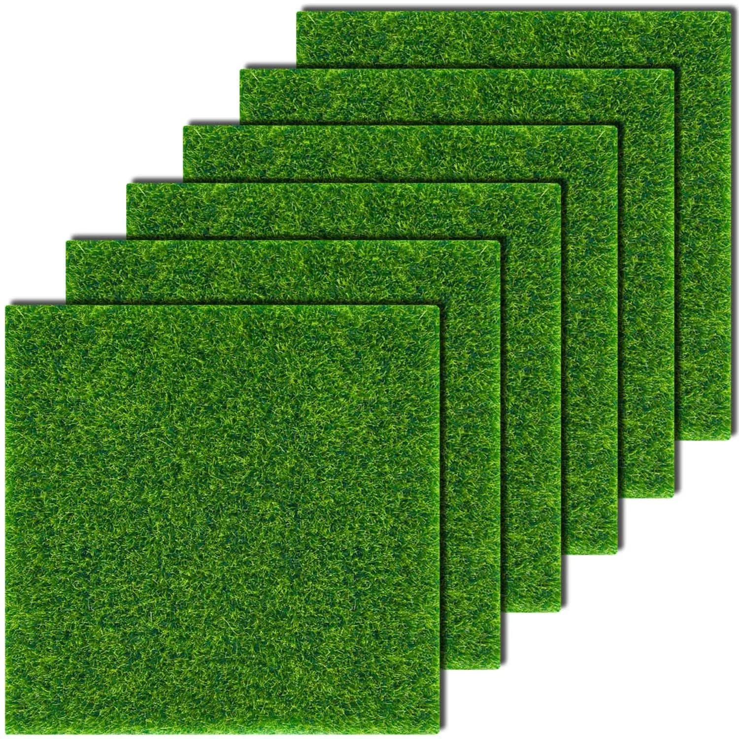 KISEER 12 Pack Artificial Grass Mats 15cm x 15cm (6" x 6") | Miniature Garden Crafting Supply — 6 x 6