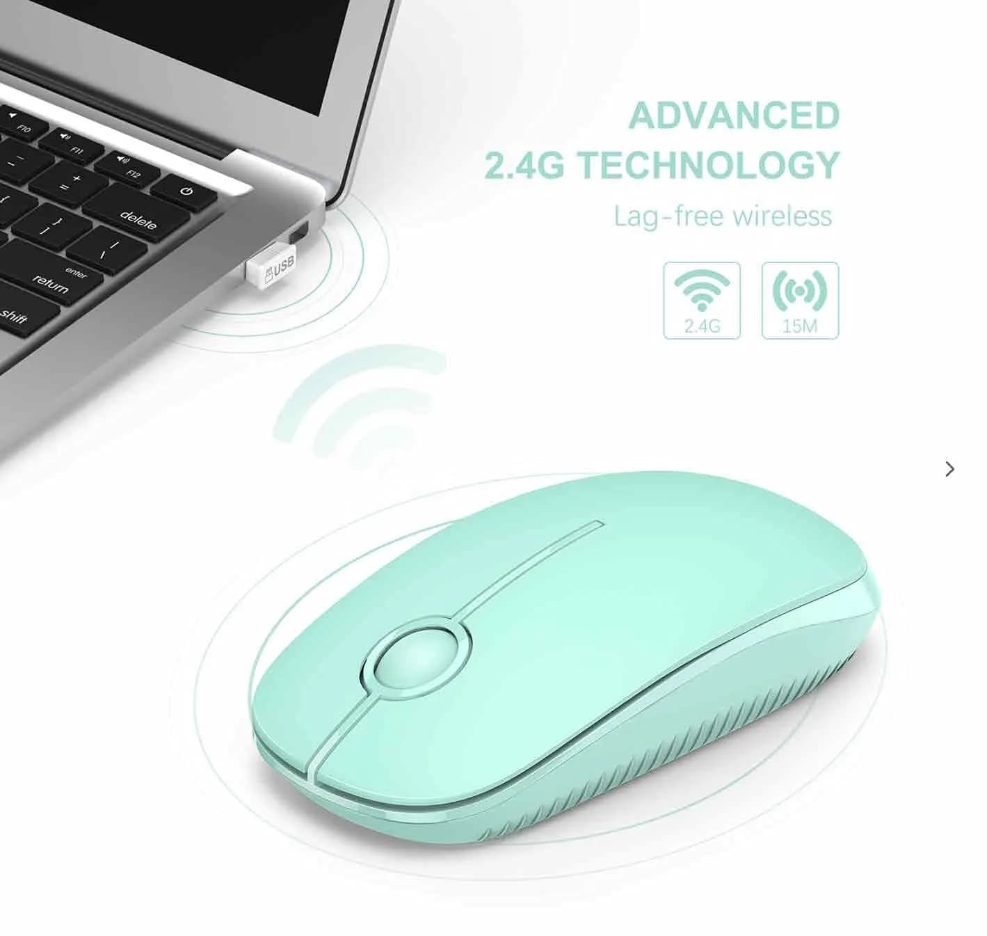 VssoPlor Wireless Mouse, 2.4G Slim Computer Laptop Mouse, Mint Green | Quiet Clicks & Stable Connection - view 4
