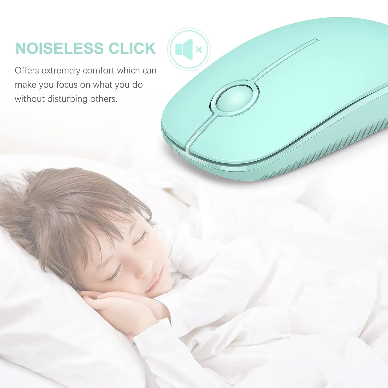 VssoPlor Wireless Mouse, 2.4G Slim Computer Laptop Mouse, Mint Green | Quiet Clicks & Stable Connection - view 2