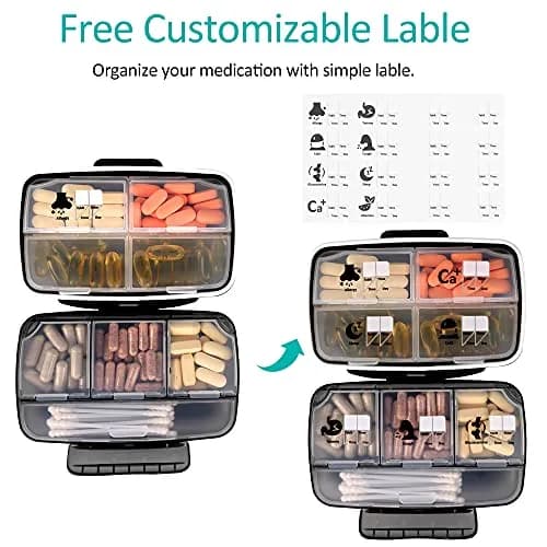 Fullicon Moisture Proof Travel Pill Organizer, 8 Compartments, Blue | Large Capacity, Airtight & Labelable thumbnail 5