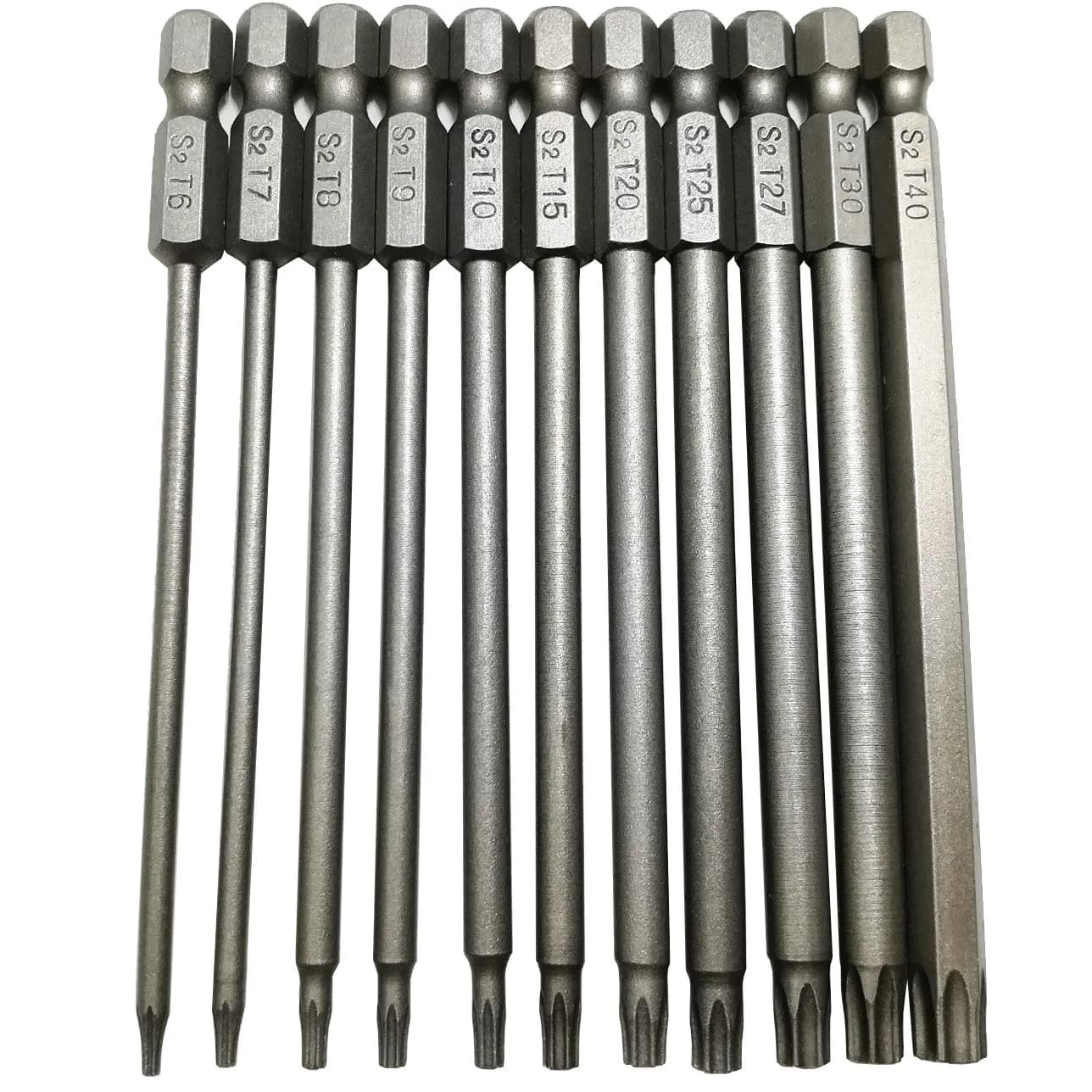 YDLQWCZ Long Torx Security Head Screwdriver Drill Set 1/4 Inch Hex Shank 11 Pieces 4 Inch Length | Durable S2 Steel Bits - main product image