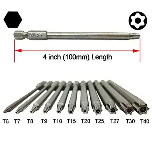 YDLQWCZ Long Torx Security Head Screwdriver Drill Set 1/4 Inch Hex Shank 11 Pieces 4 Inch Length | Durable S2 Steel Bits thumbnail 4