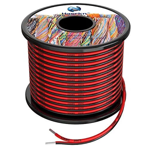 Haerkn 12 AWG Silicone Electrical Wire Cable 2 Cores 7.5 mm (25 ft Black, 25 ft Red) | 600V, 200°C Rated thumbnail 1