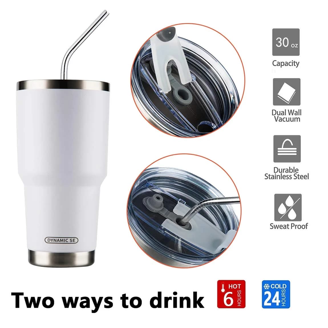 D·S White 30oz (887ml) Tumbler Set | Double Wall Vacuum Insulated Travel Coffee Mug - view 3