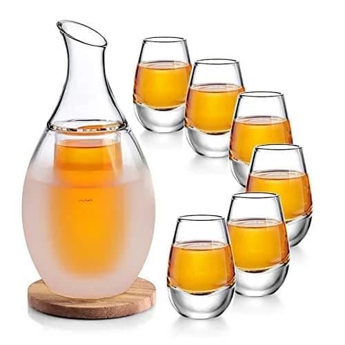 ZENS Sake Set with 6 Sake Cups, 250ml (8.5 Fl Oz) Borosilicate Glass | Modern Water-Drop Design thumbnail 1