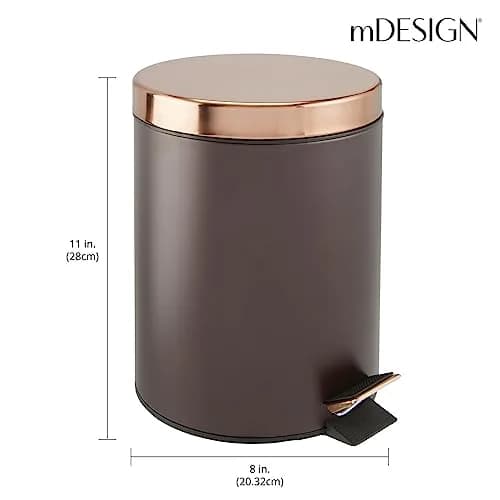 mDesign Pedal Bin - Metal Waste Bin with Pedal, Lid & Plastic Bucket Insert - 5L Capacity, Bronze/Rose Gold thumbnail 4