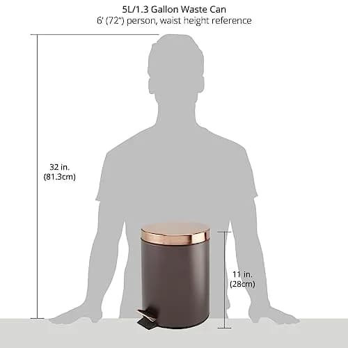 mDesign Pedal Bin - Metal Waste Bin with Pedal, Lid & Plastic Bucket Insert - 5L Capacity, Bronze/Rose Gold thumbnail 5