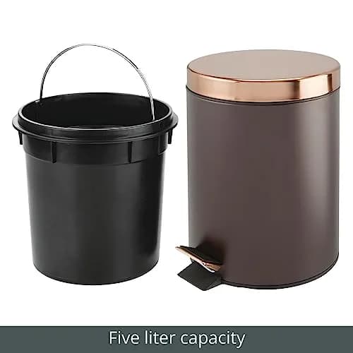 mDesign Pedal Bin - Metal Waste Bin with Pedal, Lid & Plastic Bucket Insert - 5L Capacity, Bronze/Rose Gold thumbnail 7
