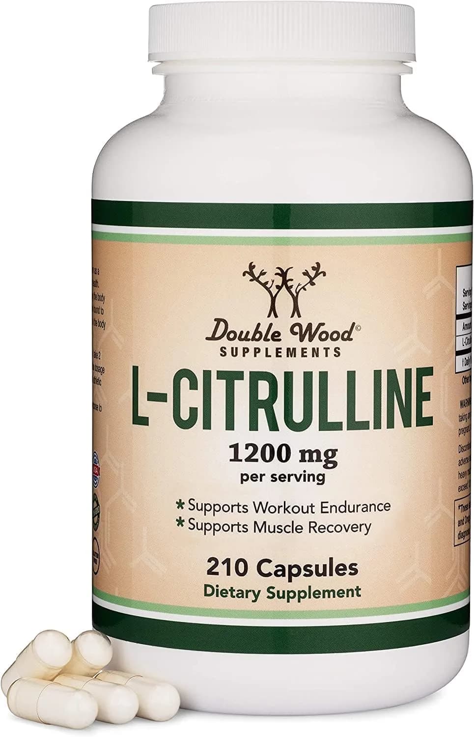 Double Wood Supplements L-Citrulline 1,200mg Capsules | Nitric Oxide for Circulation & Pump, 210 Count (Pack of 1) — No Color