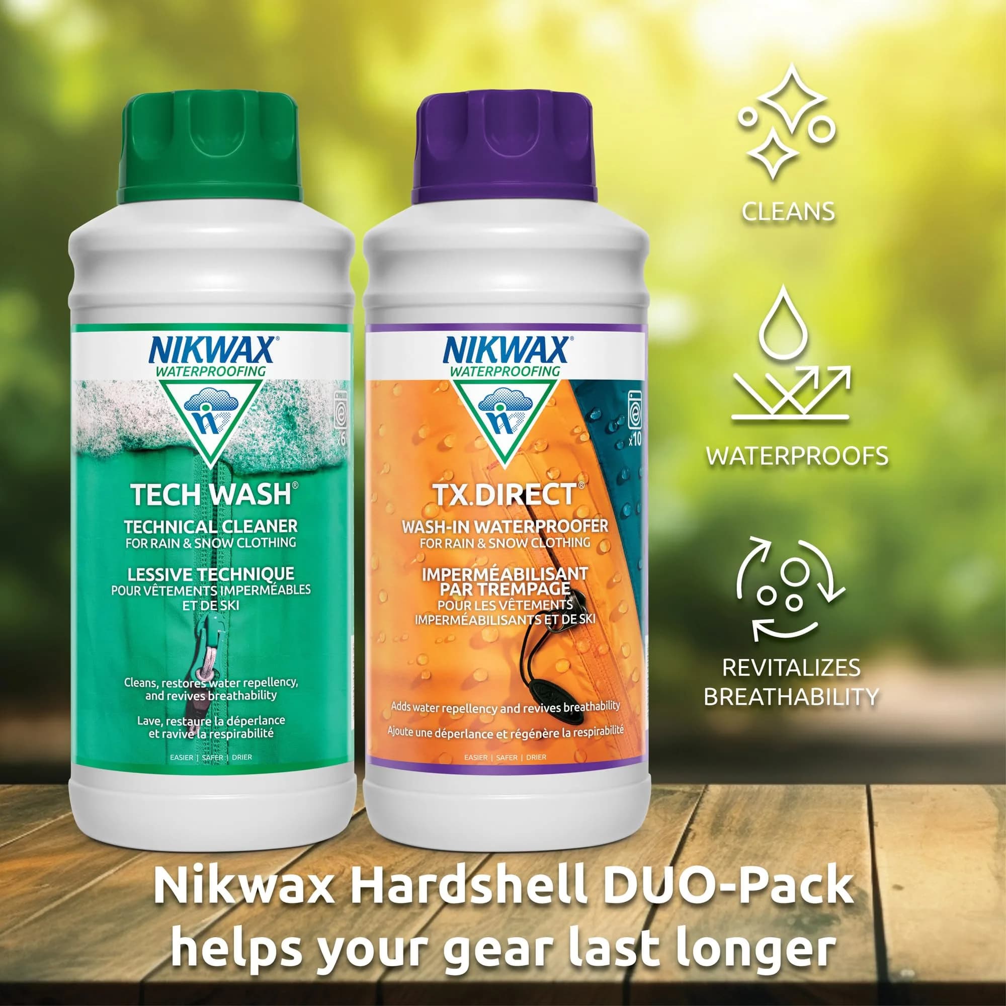 Nikwax Hardshell Cleaning & Waterproofing Duo-Pack 2L (67.6 Fl Oz) | Restores Water Repellency for Jackets & Outdoor Gear - view 3
