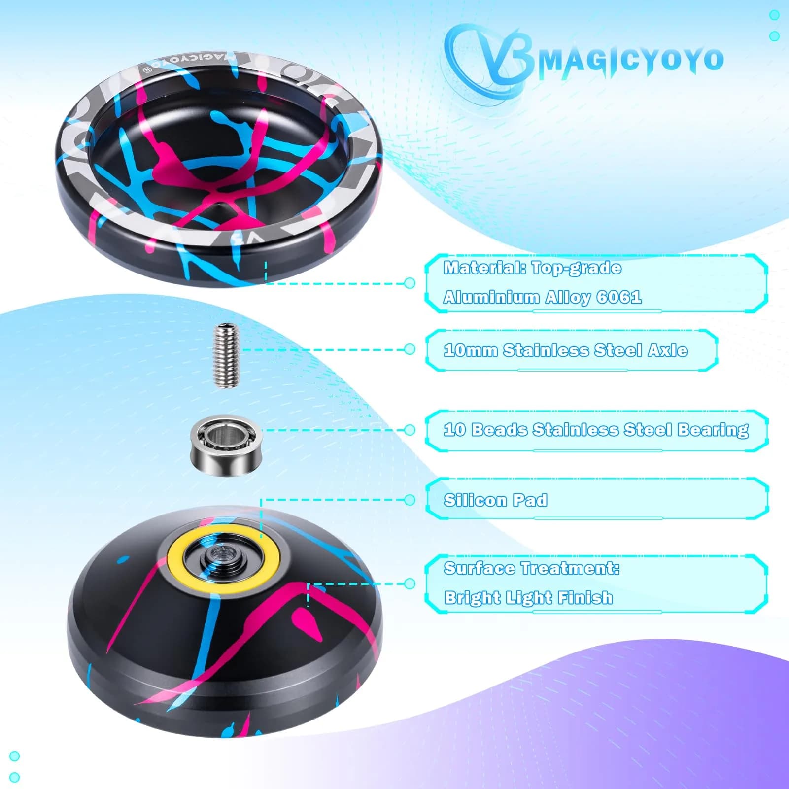 MAGICYOYO V3 Responsive Yo-yo for Kids 8-12 & Beginners, Aluminum Alloy 6061, 65 g (2.29 oz) - view 5