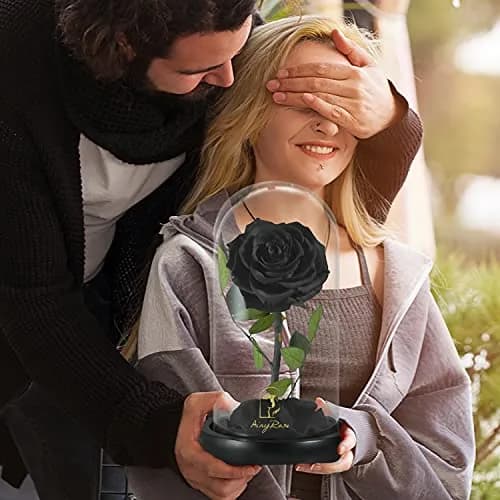 SW Forever Preserved Real Black Rose Flower in Glass Dome with Gift Box | 11.9 cm (4.7 inch) Diameter thumbnail 4