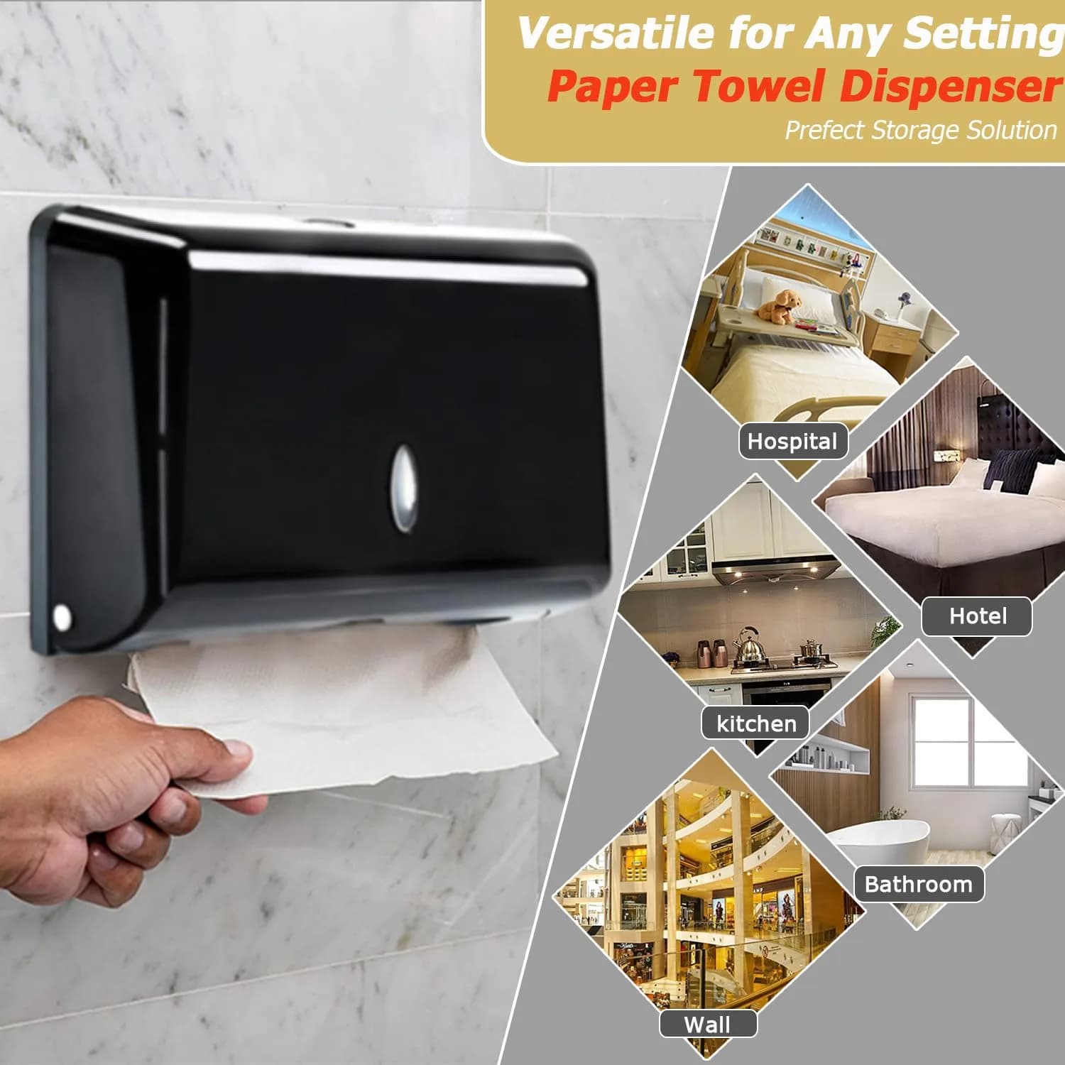 AIFUSI Black Paper Towel Dispenser | Wall Mount C-Fold/Multifold Holder for Bathroom, Kitchen (200 Sheet Capacity) - view 5