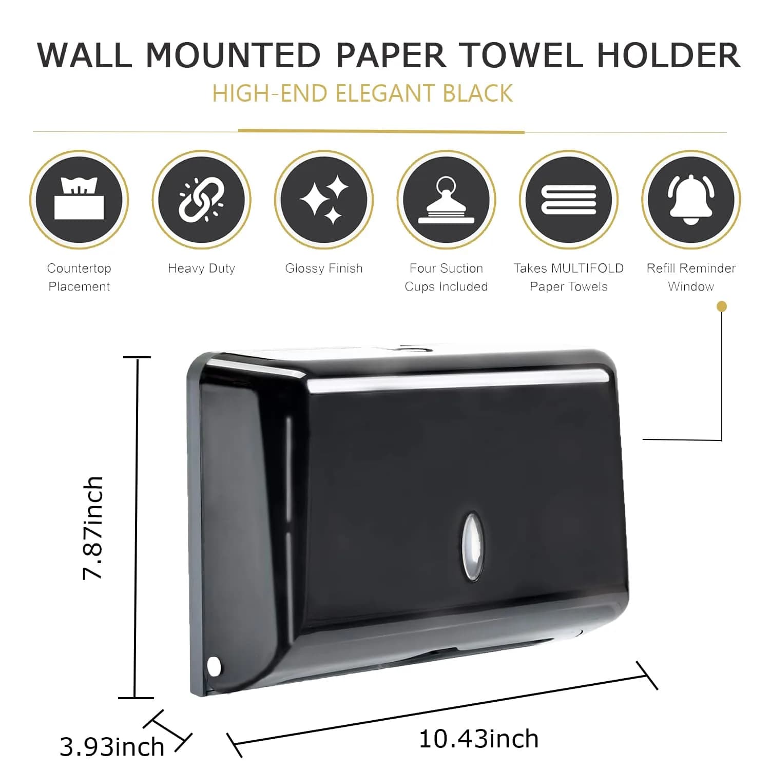 AIFUSI Black Paper Towel Dispenser | Wall Mount C-Fold/Multifold Holder for Bathroom, Kitchen (200 Sheet Capacity) - view 3