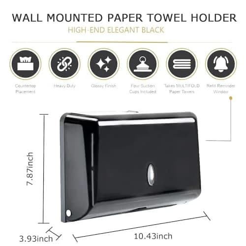 AIFUSI Black Paper Towel Dispenser | Wall Mount C-Fold/Multifold Holder for Bathroom, Kitchen (200 Sheet Capacity) thumbnail 3