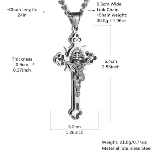 HZMAN Stainless Steel St. Benedict Crucifix Cross Necklace for Men | Durable Religious Pendant (70-120 chars) thumbnail 6