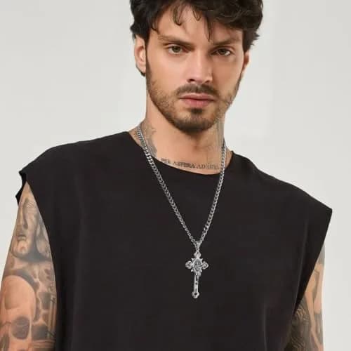 HZMAN Stainless Steel St. Benedict Crucifix Cross Necklace for Men | Durable Religious Pendant (70-120 chars) thumbnail 2