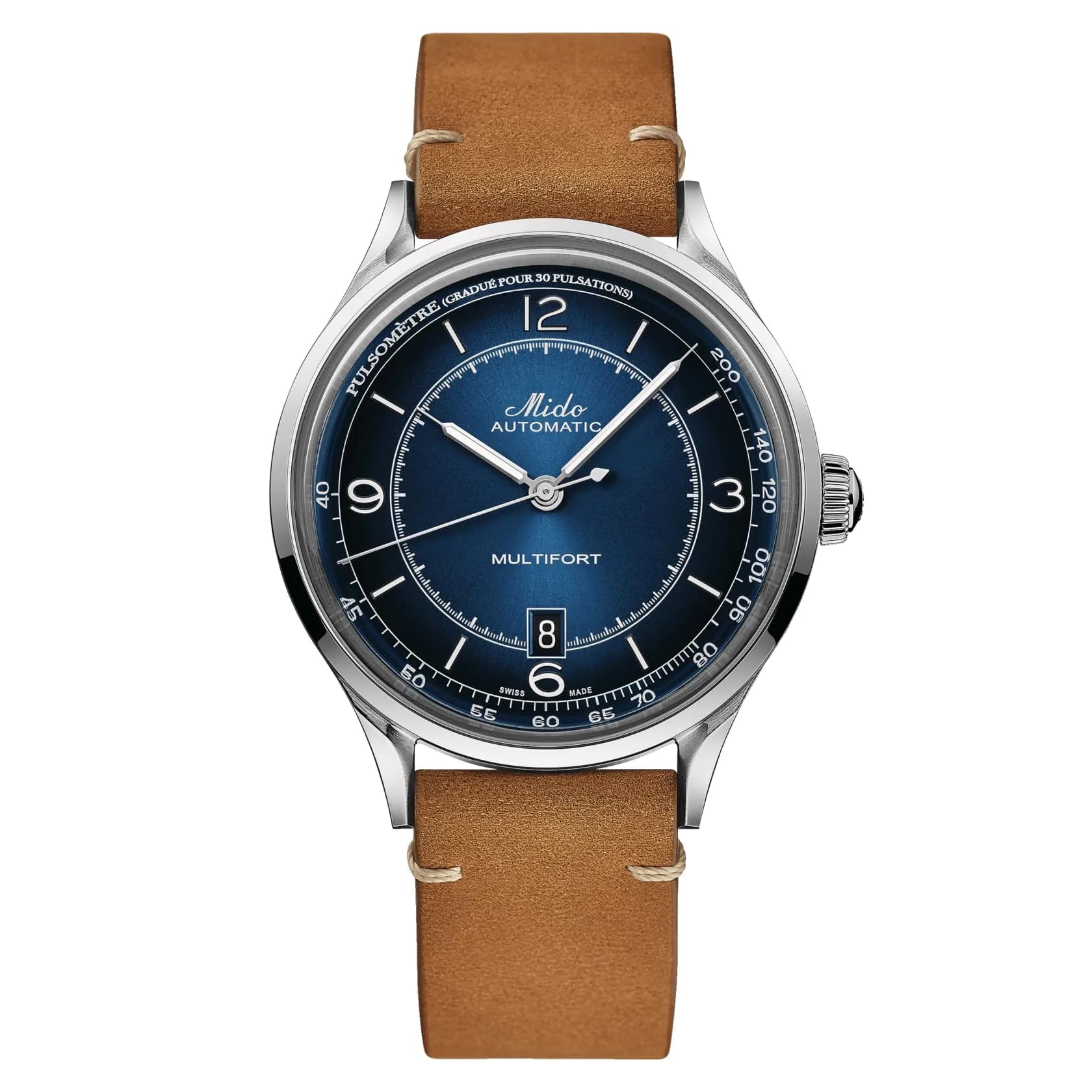 MIDO Multifort Patrimony Swiss Automatic Watch for Men - Blue Dial - 40mm Stainless Steel - Tan Leather Strap