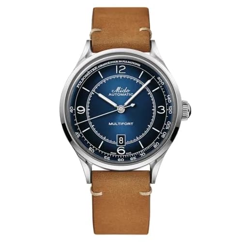 MIDO Multifort Patrimony Swiss Automatic Watch for Men - Blue Dial - 40mm Stainless Steel - Tan Leather Strap thumbnail 1