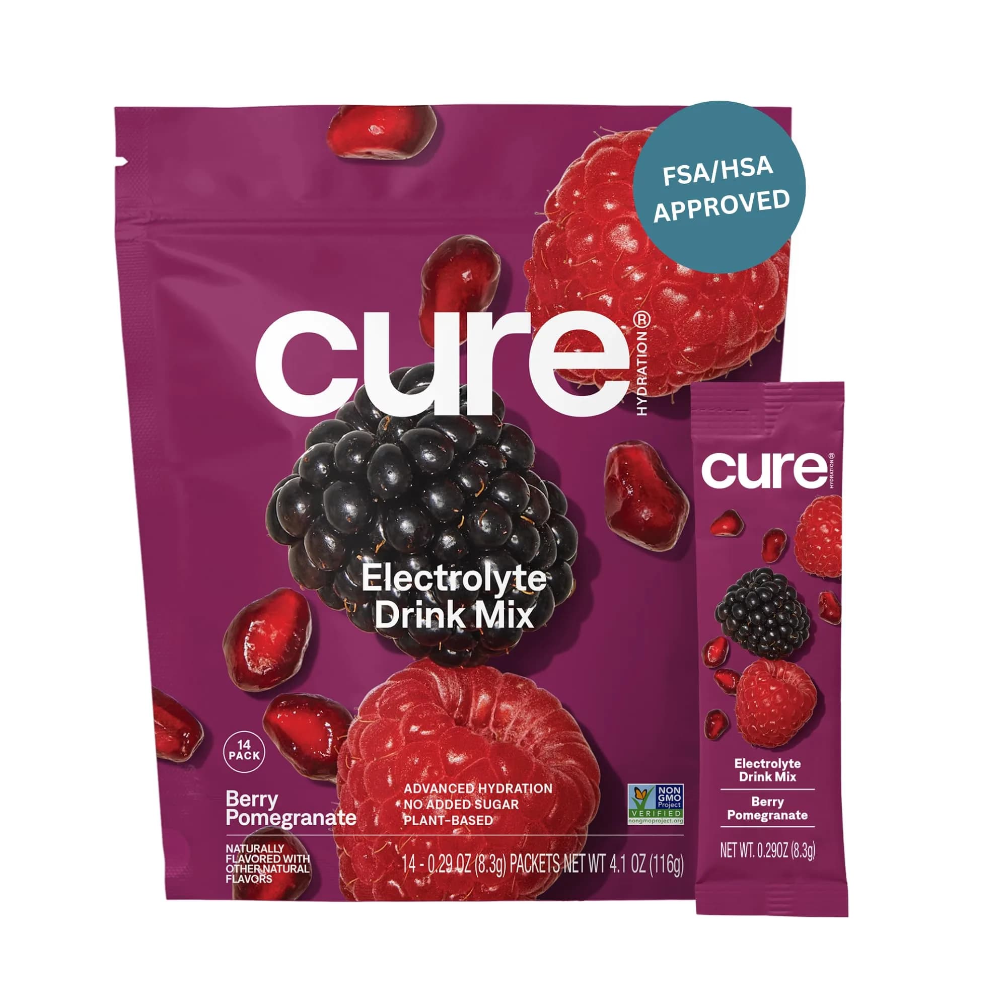 Cure Hydration Plant-Based Electrolyte Drink Mix Berry Pomegranate 14 Packets | Hydration Relief Powder - main product image