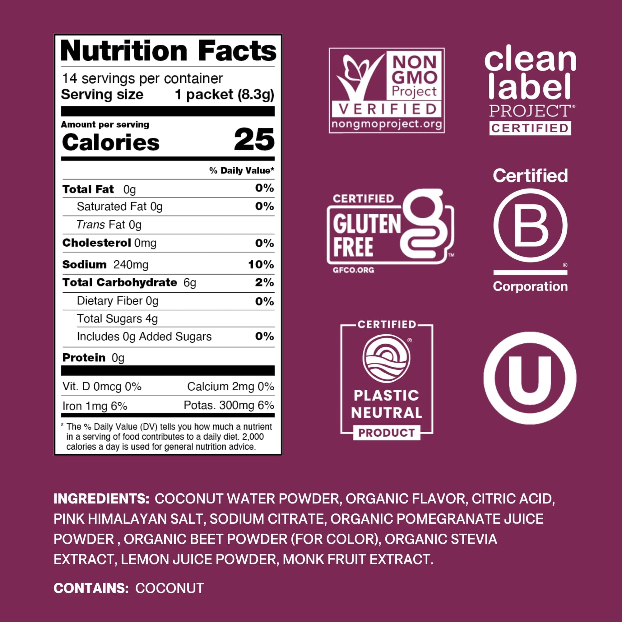 Cure Hydration Plant-Based Electrolyte Drink Mix Berry Pomegranate 14 Packets | Hydration Relief Powder - view 2