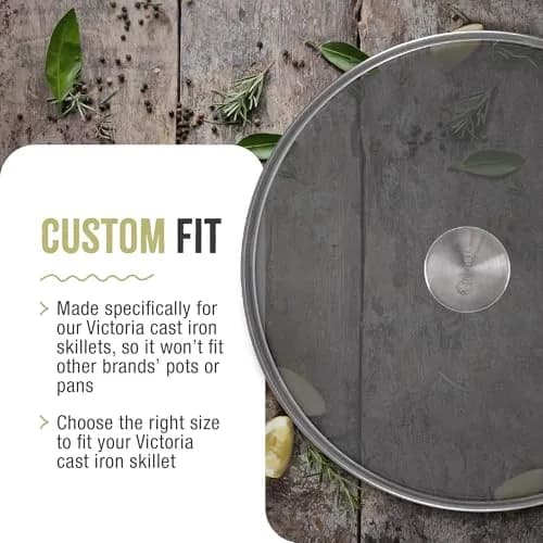 Victoria 9.5-Inch Tempered Glass Lid for 10-Inch Skillet | Oven-Safe Up to 450°F, Dishwasher-Safe, Stainless Steel Vent & Handle thumbnail 5