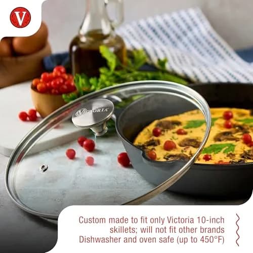 Victoria 9.5-Inch Tempered Glass Lid for 10-Inch Skillet | Oven-Safe Up to 450°F, Dishwasher-Safe, Stainless Steel Vent & Handle thumbnail 3