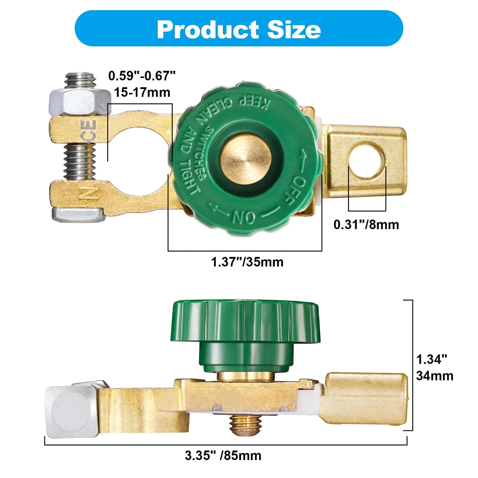 Spurtar Green 2-Piece Battery Disconnect Switch for Cars, Boats, RVs - 12V 125A - view 3