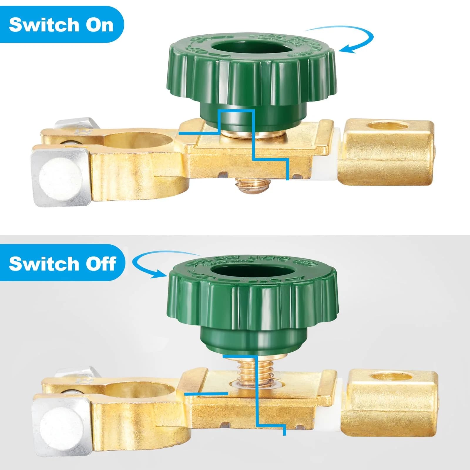 Spurtar Green 2-Piece Battery Disconnect Switch for Cars, Boats, RVs - 12V 125A - view 4