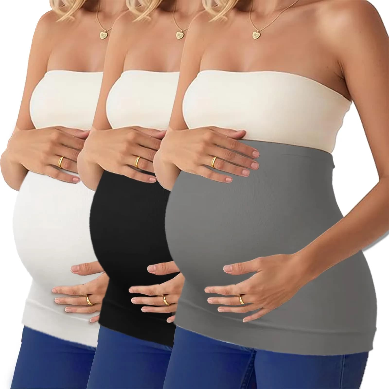 Diravo 3 Pack Maternity Belly Bands for Pregnancy Support & Extenders | Medium — black+white+grey