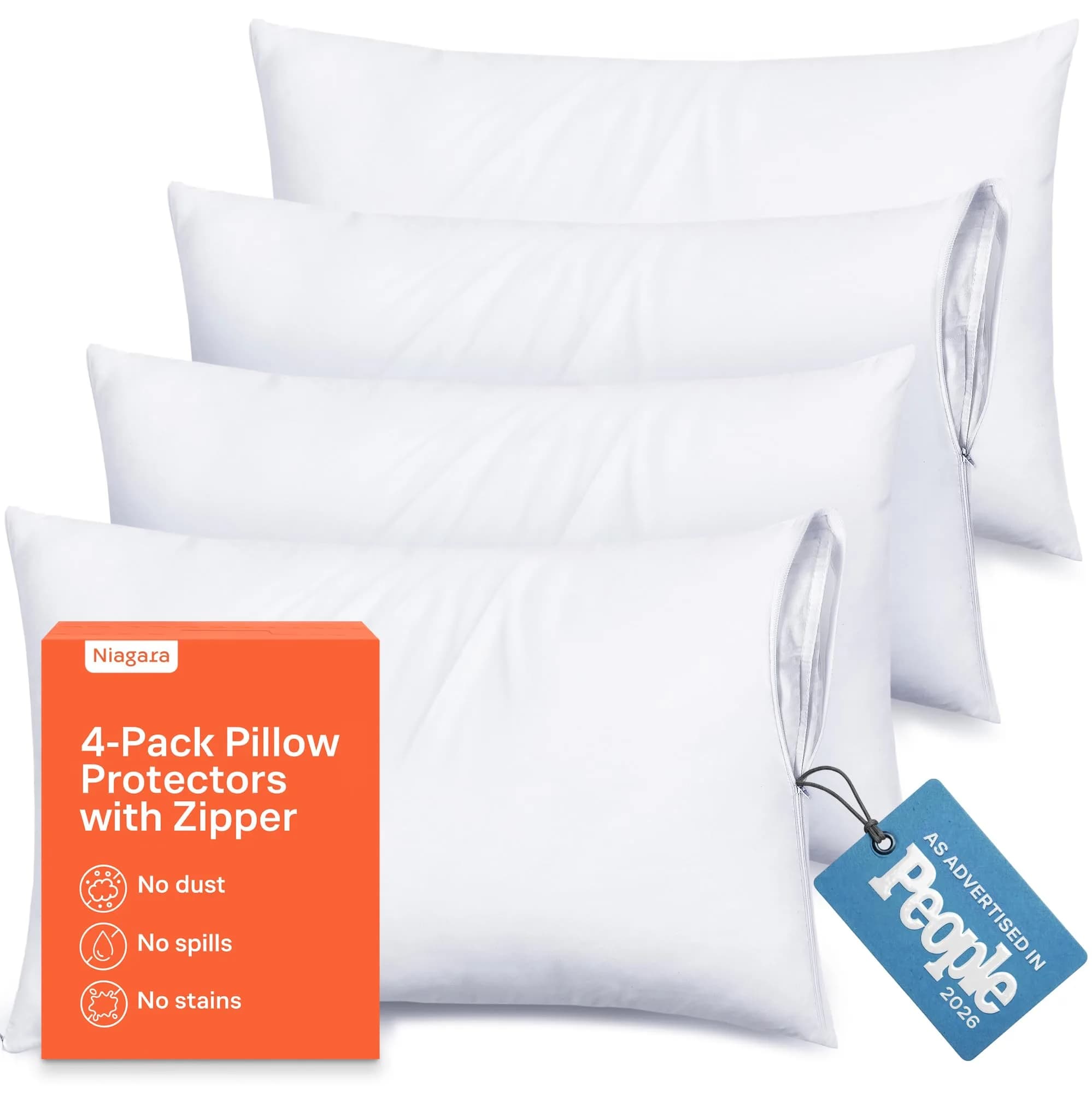 Niagara Sleep Solution Ultra Soft Pillow Protectors with Zipper King Size | Breathable Microfiber, Set of 4, White