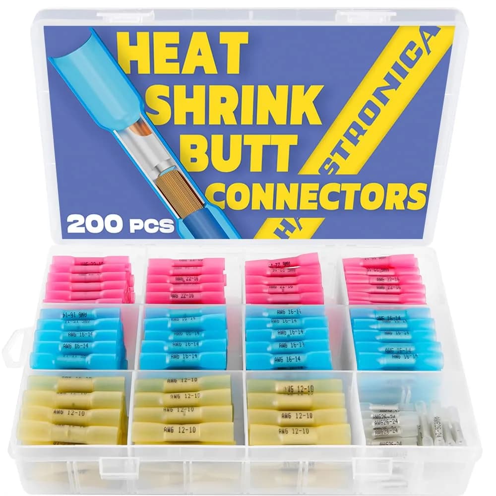haisstronica 200PCS Marine Grade Heat Shrink Wire Butt Connectors 26-10 AWG | Waterproof Tinned Copper Splice - main product image