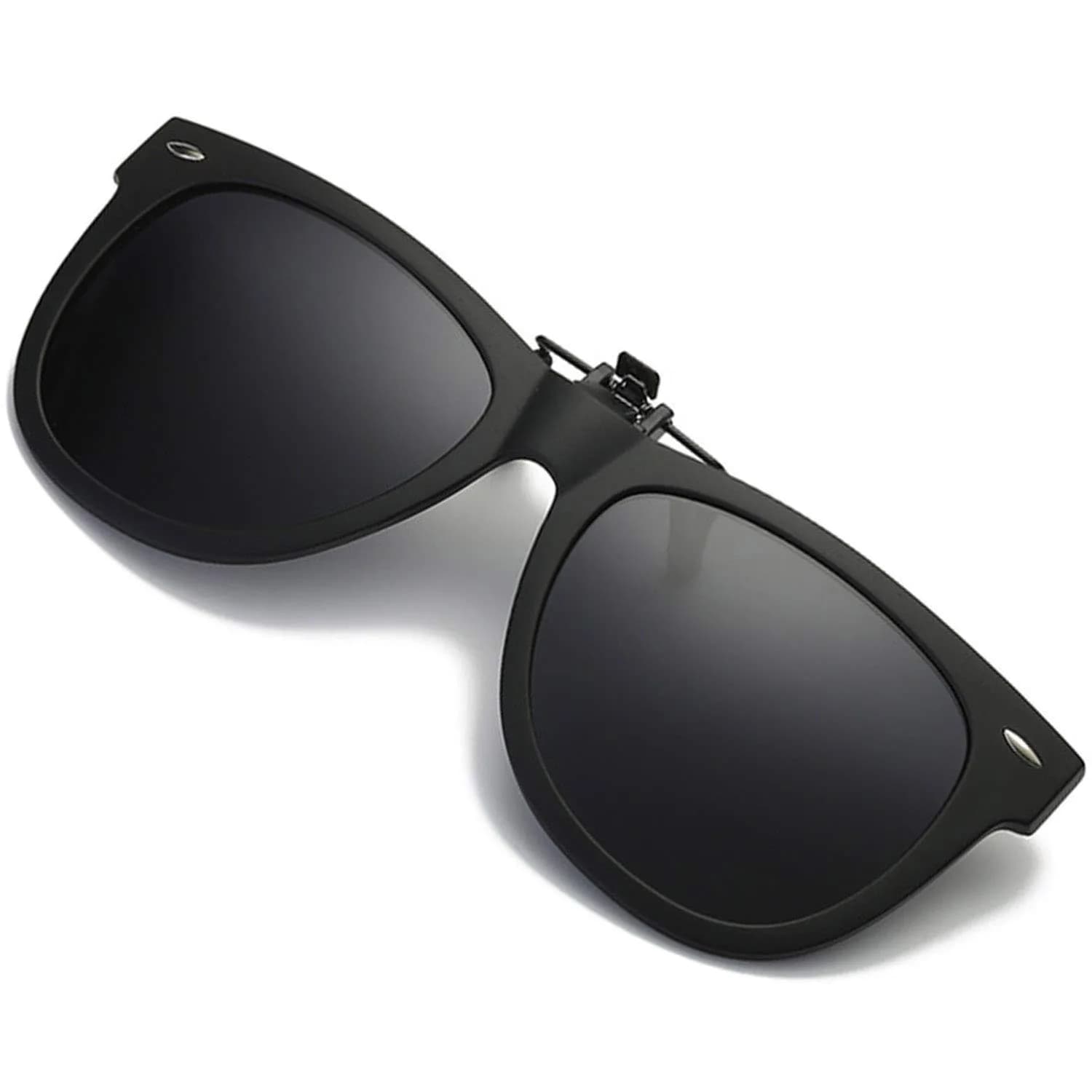 FRAZALA Polarized Clip-on Sunglasses over Prescription Glasses UV 400 Protection Unisex Aviator (Black) | Flip Up Design, Anti-Glare, UV Shield — Black