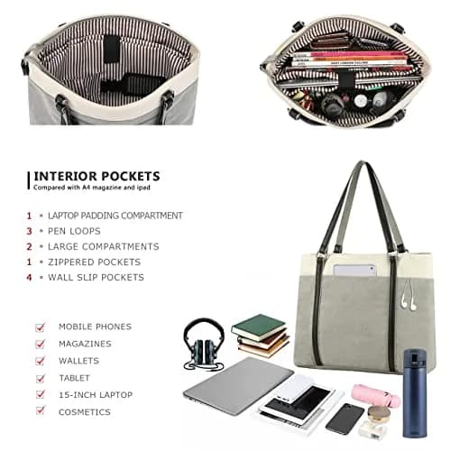 BAG WIZARD Laptop Tote Bag for Women, 15.6 Inch Work Bag with Laptop Compartment and Zipper, 14L (0.49 cu ft) | Organized Carry-On for Office & Travel thumbnail 5