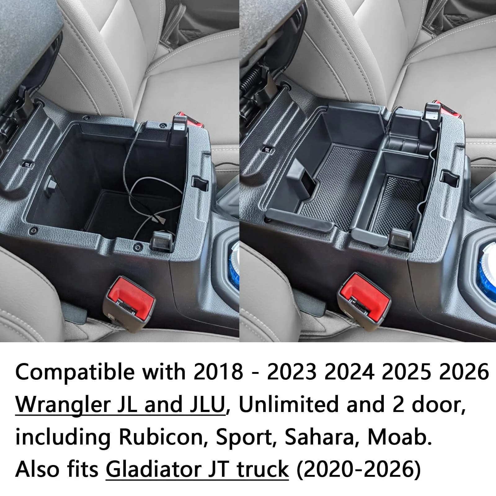 EDBETOS Black Center Console Organizer Tray for Jeep Wrangler JL/JLU & Gladiator JT (2018-2026) - view 3