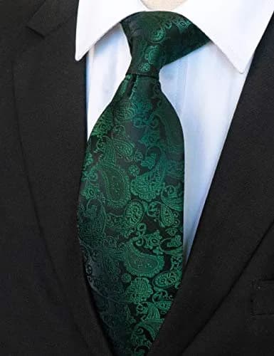 JEMYGINS Dark Green Paisley Tie Wedding Business Silk Necktie & Pocket Square, 150cm | Elegant Paisley Design for Men thumbnail 4