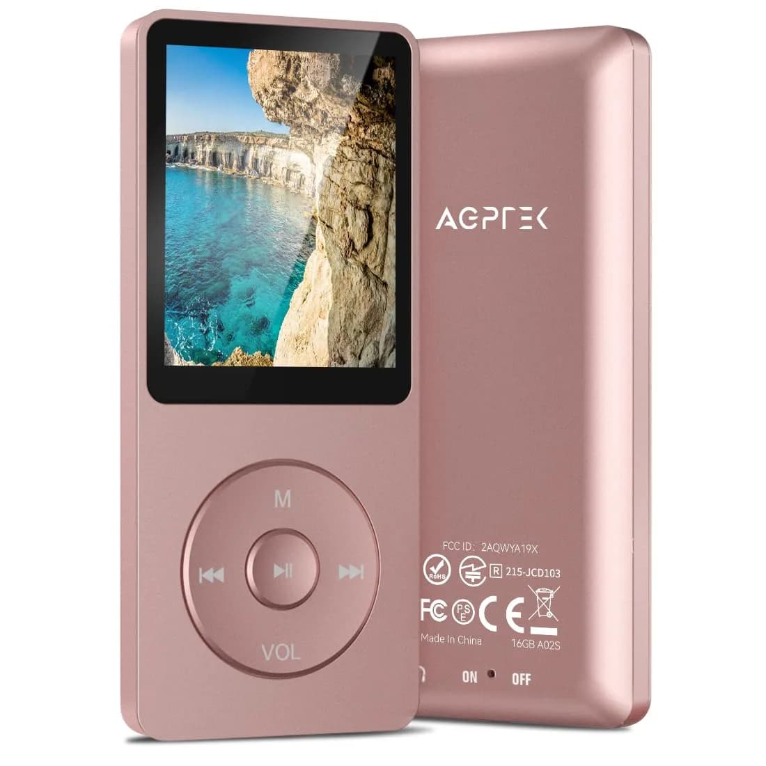 AGPTEK A02S MP3 Player 16GB Rose Gold | 70-Hour Playback Lossless Sound - main product image